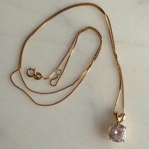 14k Gold Necklace and Large 4 Carat Cubic Zirconia